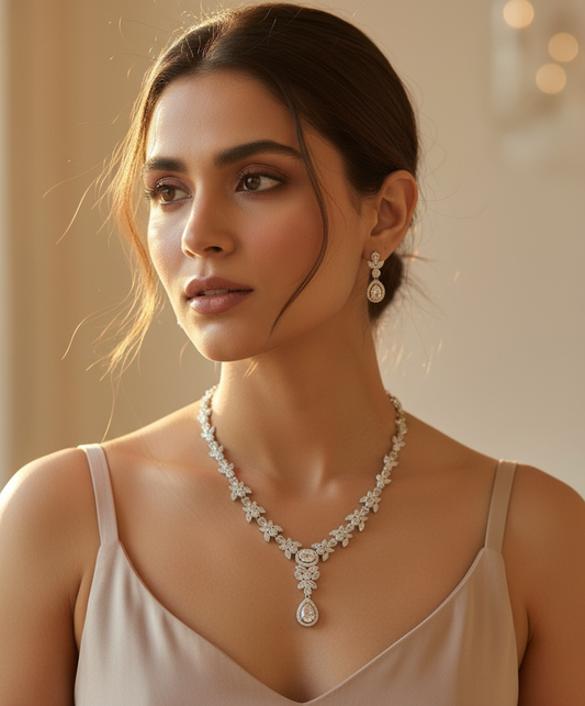 Blossom Halo Teardrop Necklace & Earrings Set