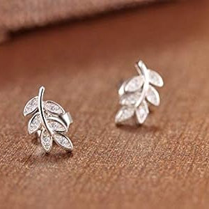 Elegant Leaf Silver Stud Earrings