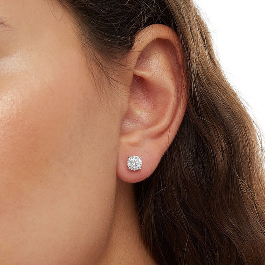 Classic Round Solitaire Studs in Sterling Silver