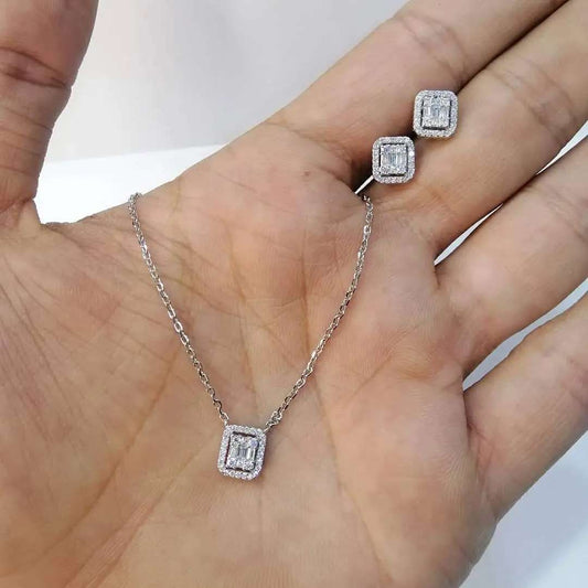 Square Halo Pendant & Earrings Set