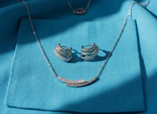 Modern Aurora Baguette Necklace & Hoop Earrings Set