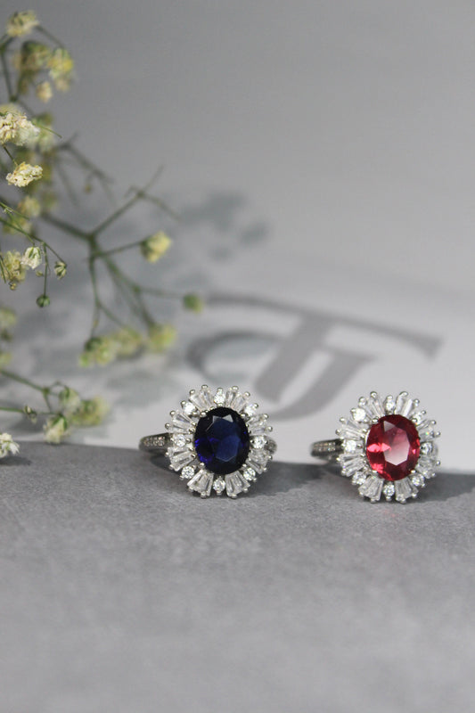 Oval Halo Gemstone Ring