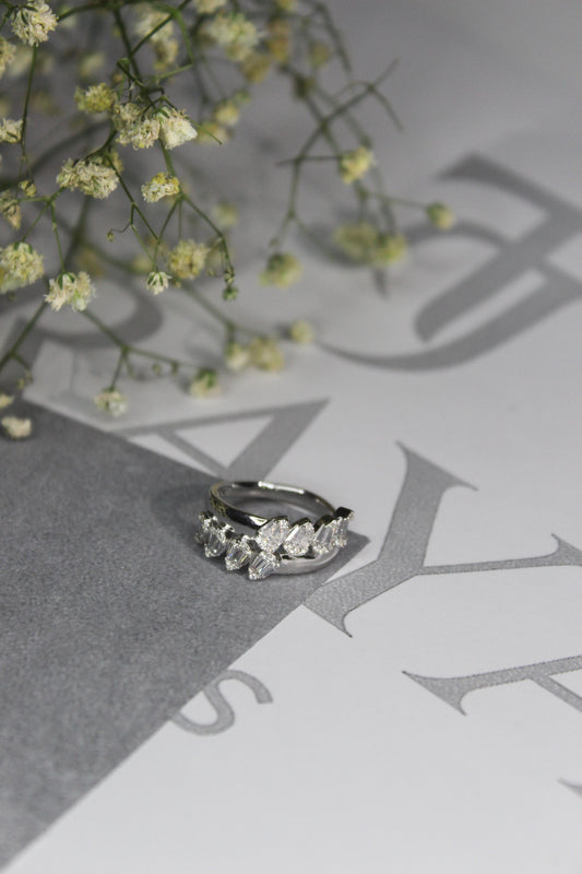 Leaf Cut CZ Band Ring