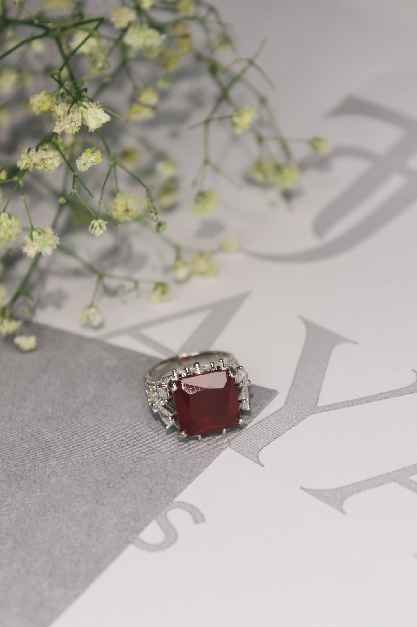 Square Ruby Red Cocktail Ring