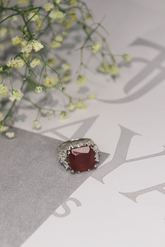 Square Ruby Red Cocktail Ring