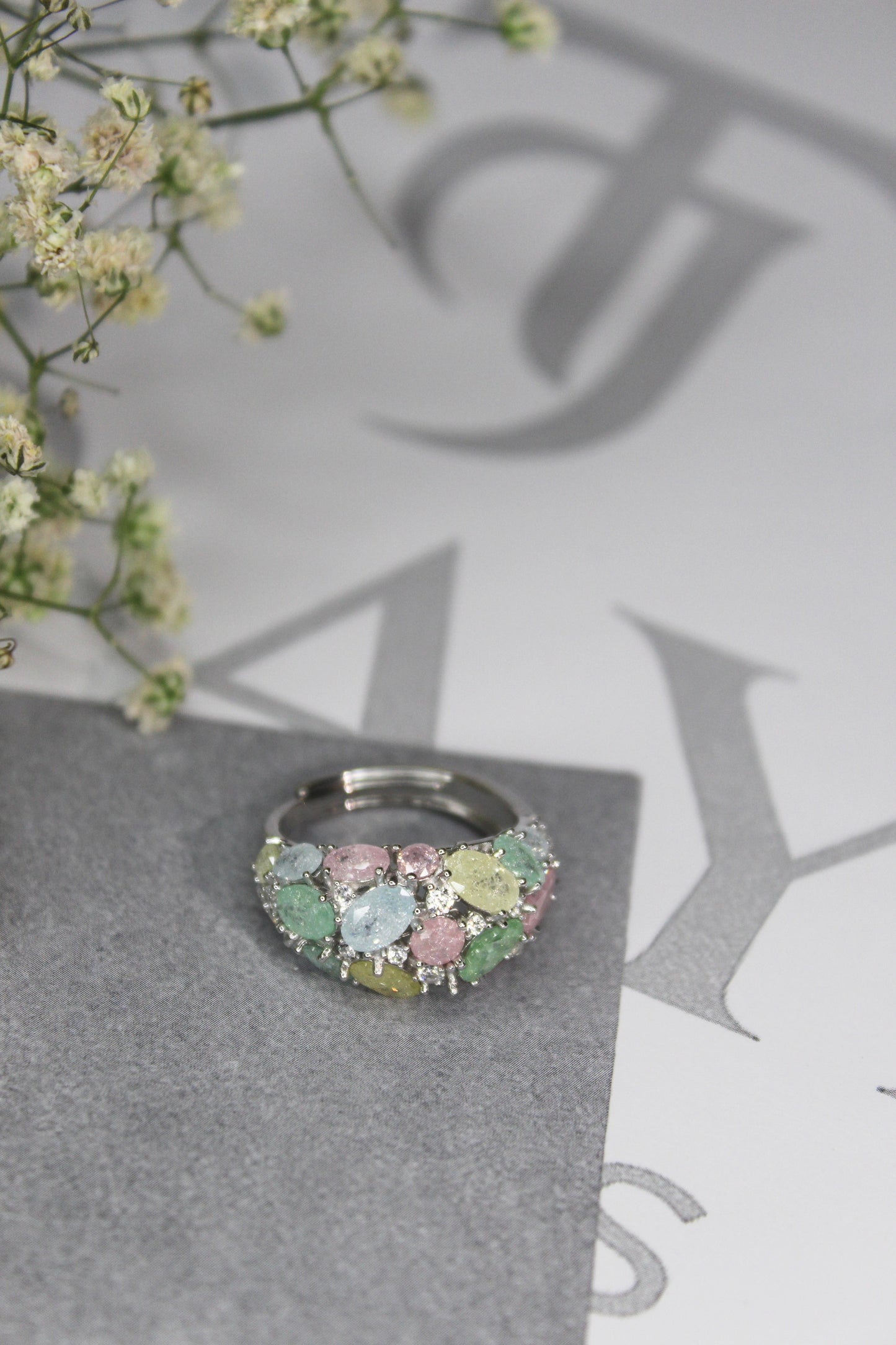Pastel Gemstone Cluster Ring