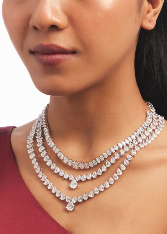 Opulent Bloom Triple-Layer Necklace & Chandelier Earrings Set