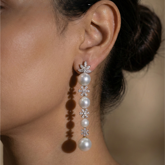 Gold Pearl Dangle Earrings