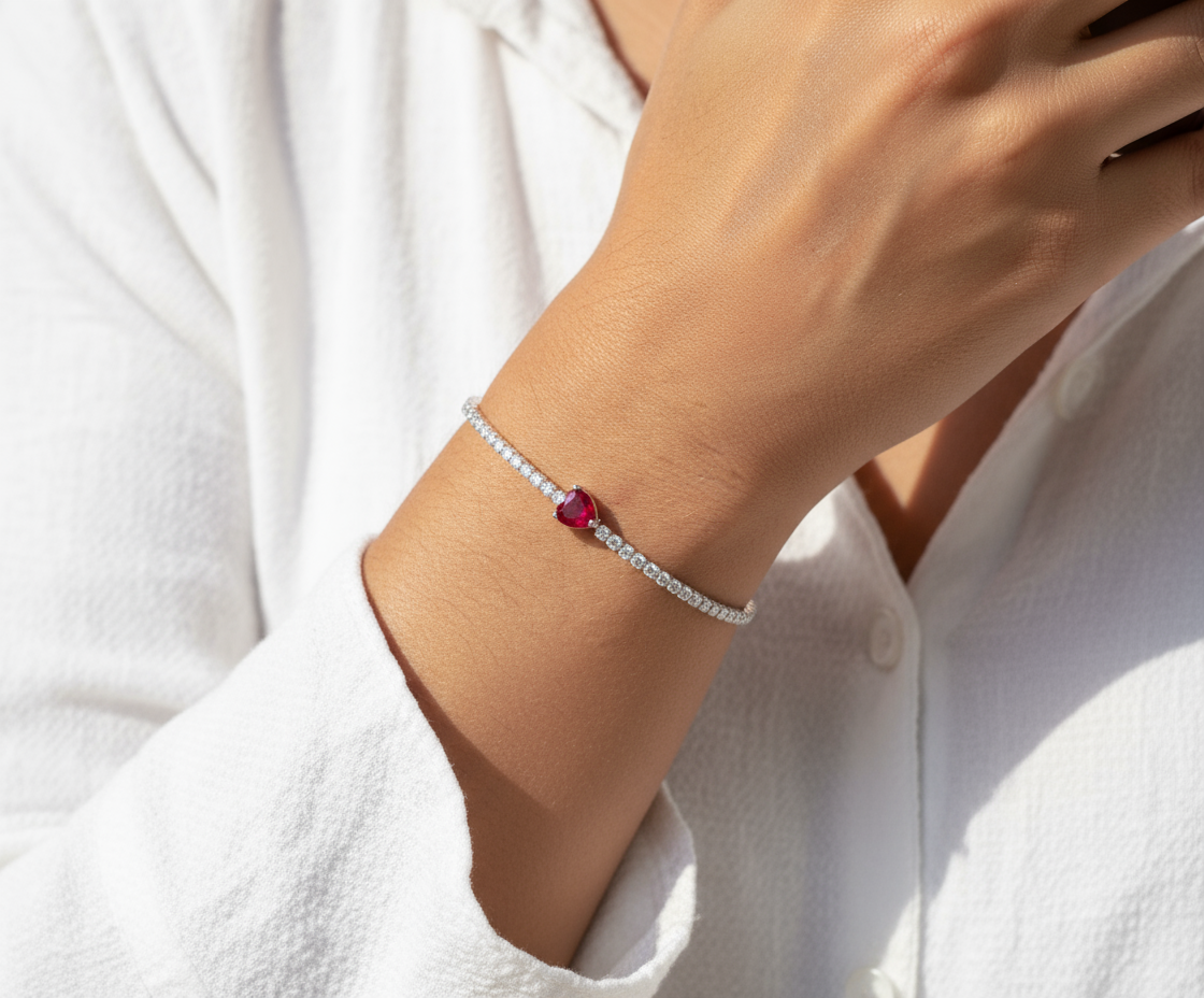 Heart Center Tennis Bracelet
