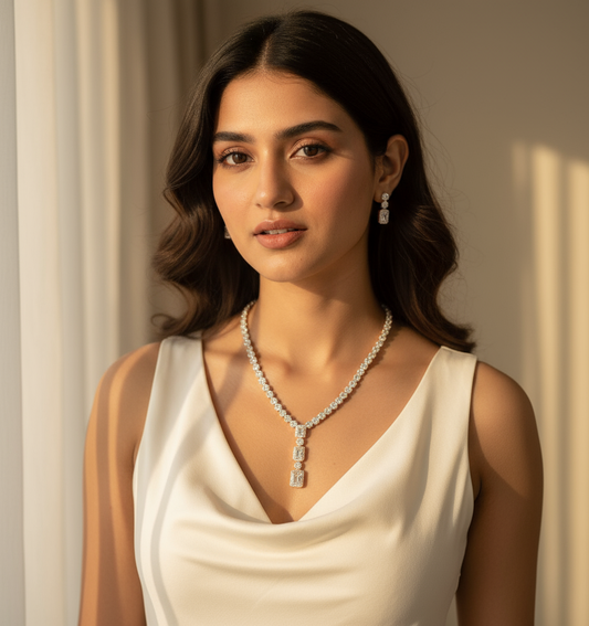 Rose Radiance Baguette Necklace & Earrings Set