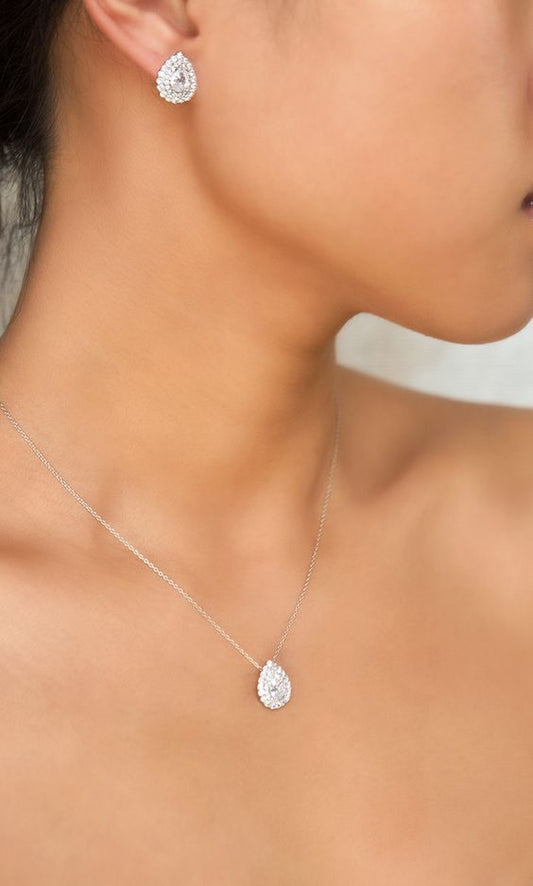 Teardrop Halo Pendant & Earrings Set