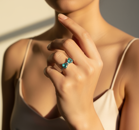 Sea Green Bow Heart Ring