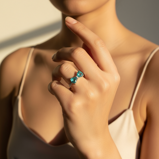 Sea Green Bow Heart Ring