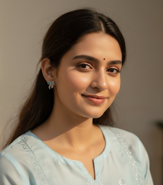 Aquamarine Bow Studs