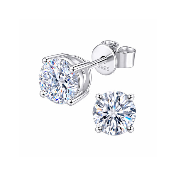 Classic Round Solitaire Studs in Sterling Silver