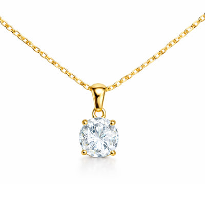 Classic Solitaire Round Necklace Gold Finish