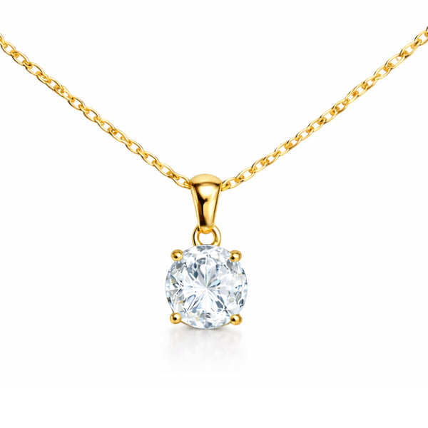 Classic Solitaire Round Necklace Gold Finish