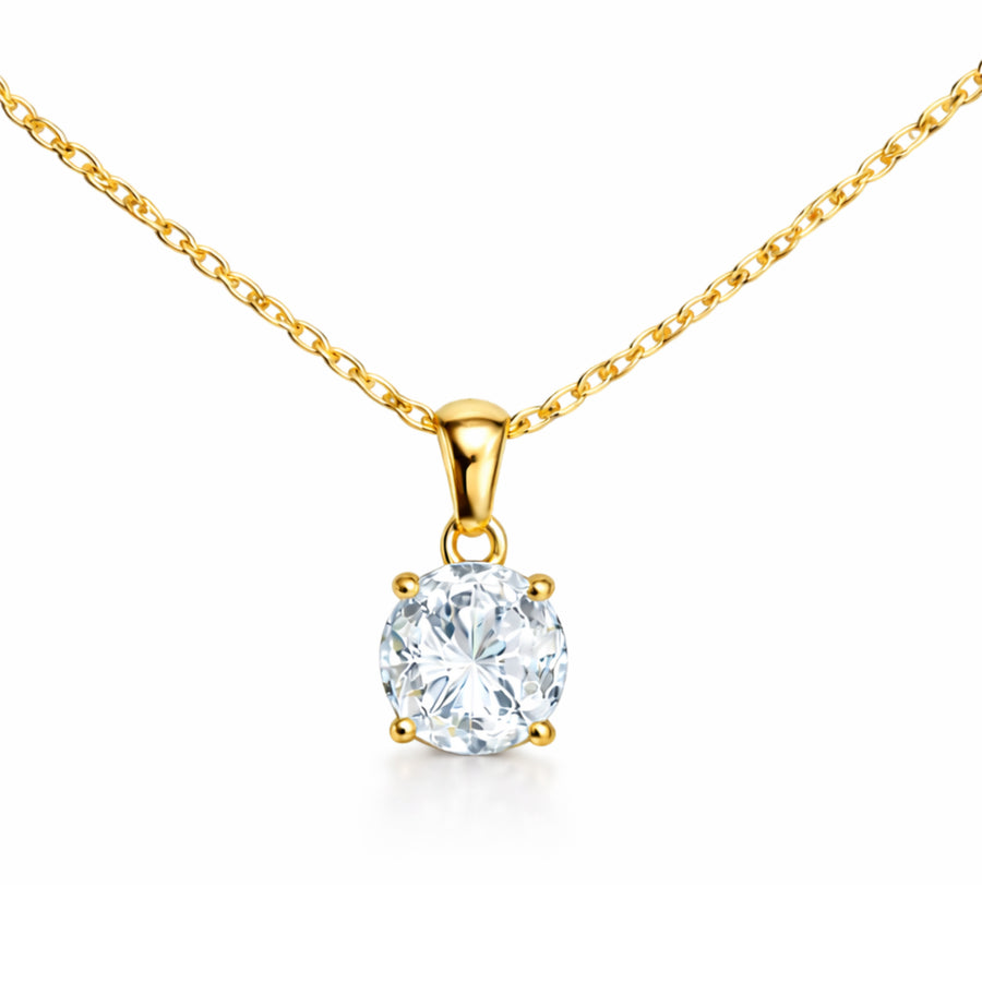 Classic Solitaire Round Necklace Gold Finish