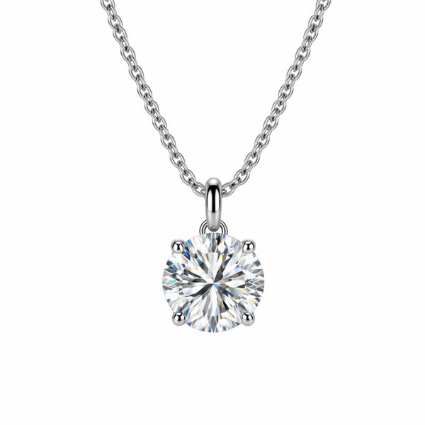 Classic Round Solitaire Necklace Silver Finish