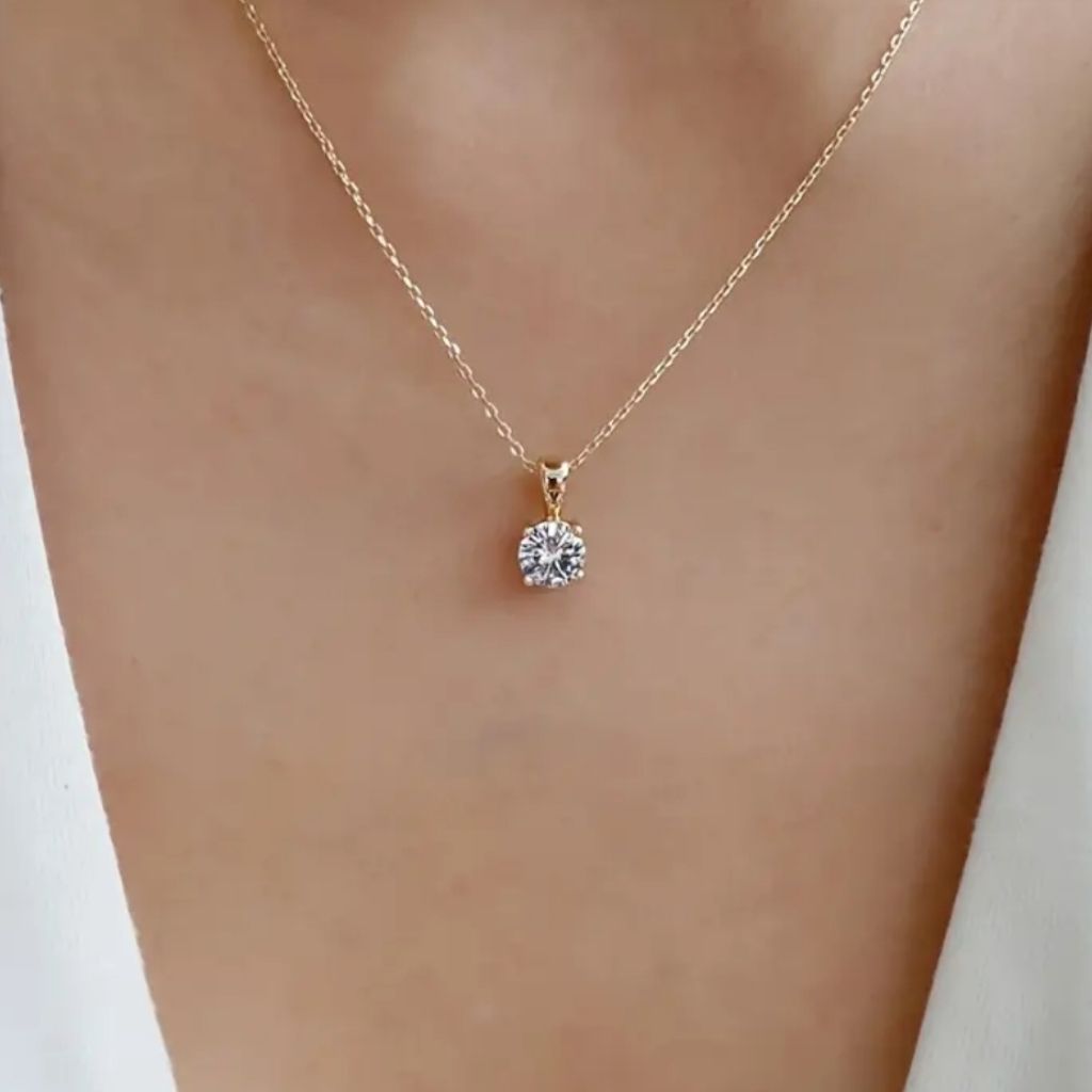 Solitaire Moissanite Neckpiece - 18kt Gold Plated
