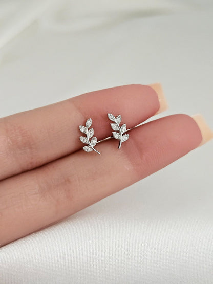 Elegant Leaf Silver Stud Earrings