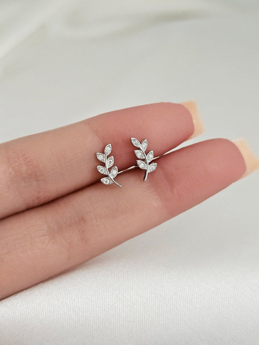 Elegant Leaf Silver Stud Earrings