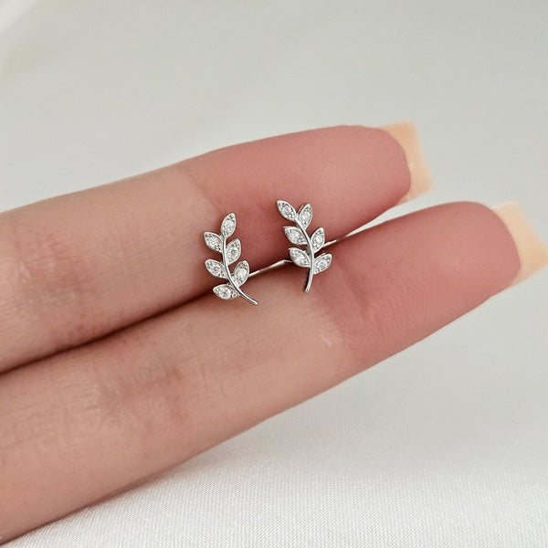 Elegant Leaf Silver Stud Earrings