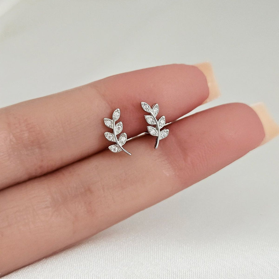 Elegant Leaf Silver Stud Earrings