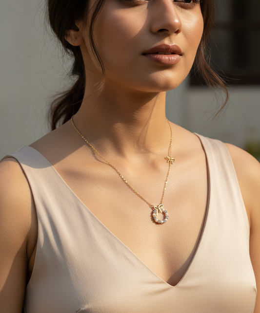 Bow & Pearls Wreath Necklace