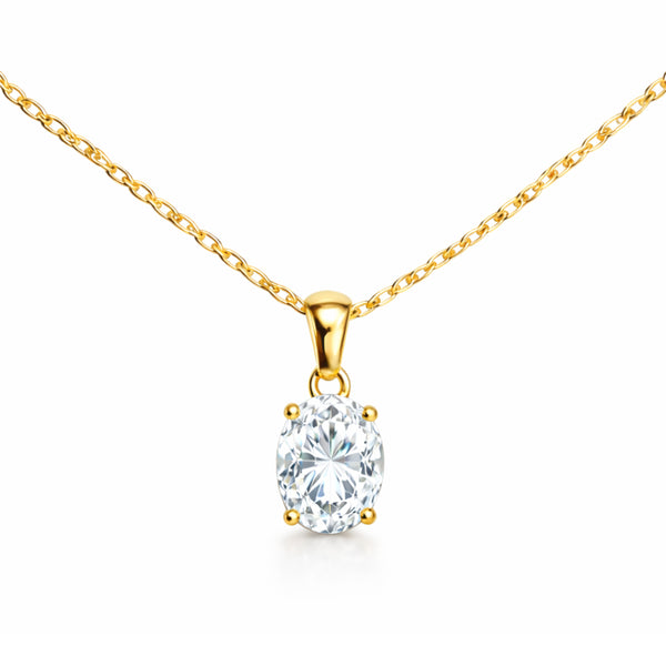 Classic Solitaire Oval Necklace Gold Finish
