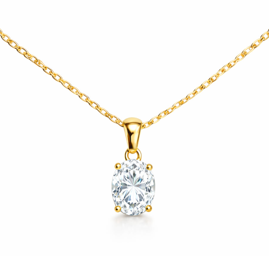 Classic Solitaire Oval Necklace 18k Gold Plated