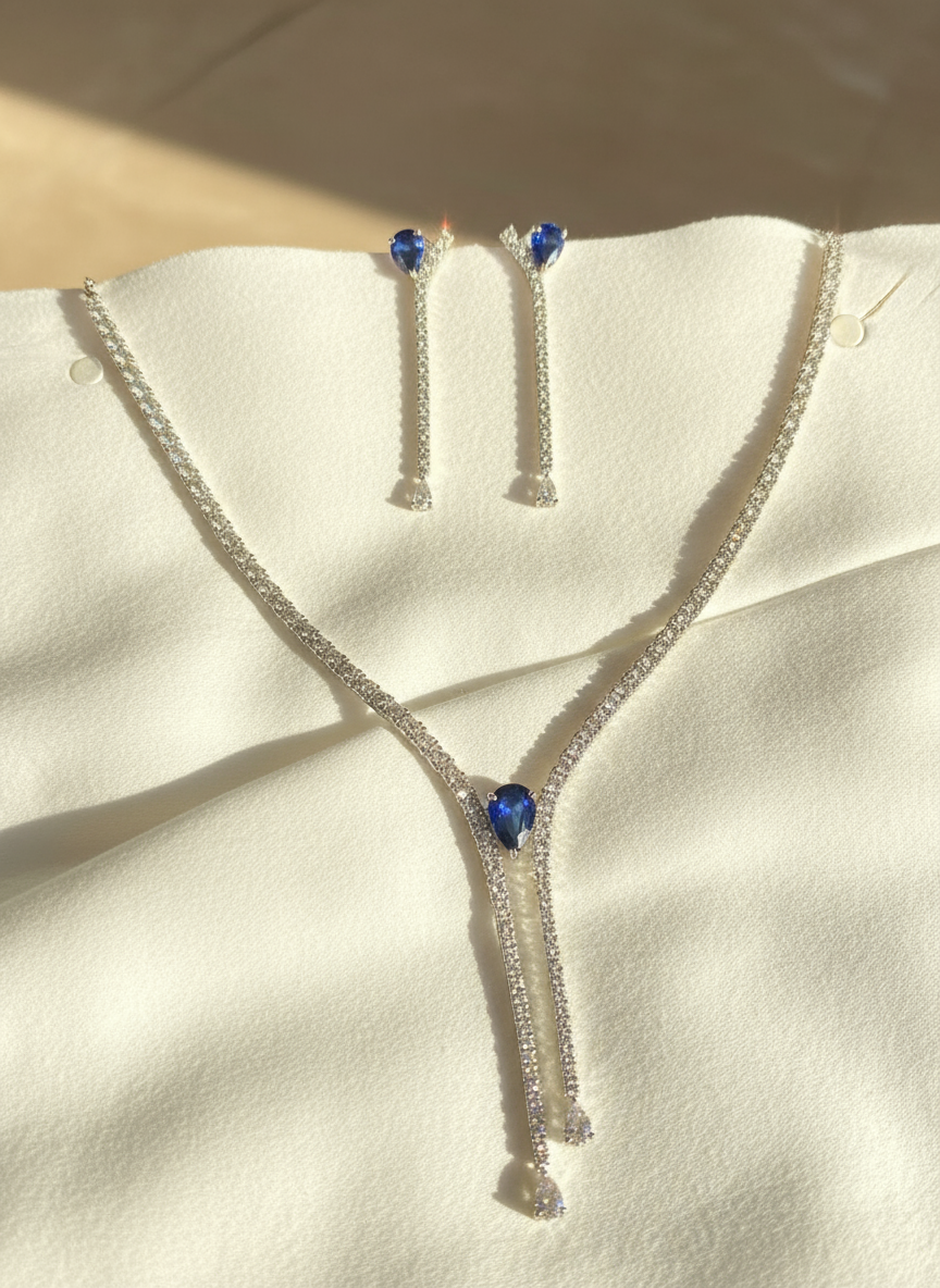 Sapphire Cascade Necklace & Earrings Set