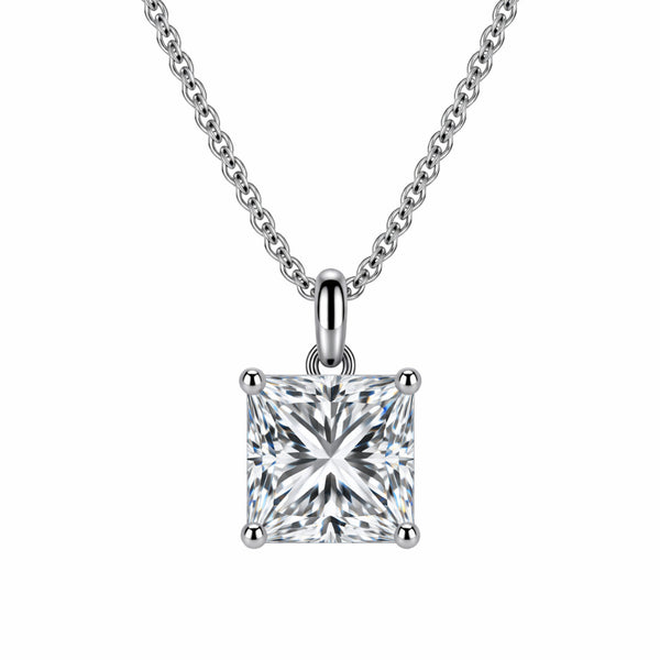 Classic Square Solitaire Necklace Silver Finish