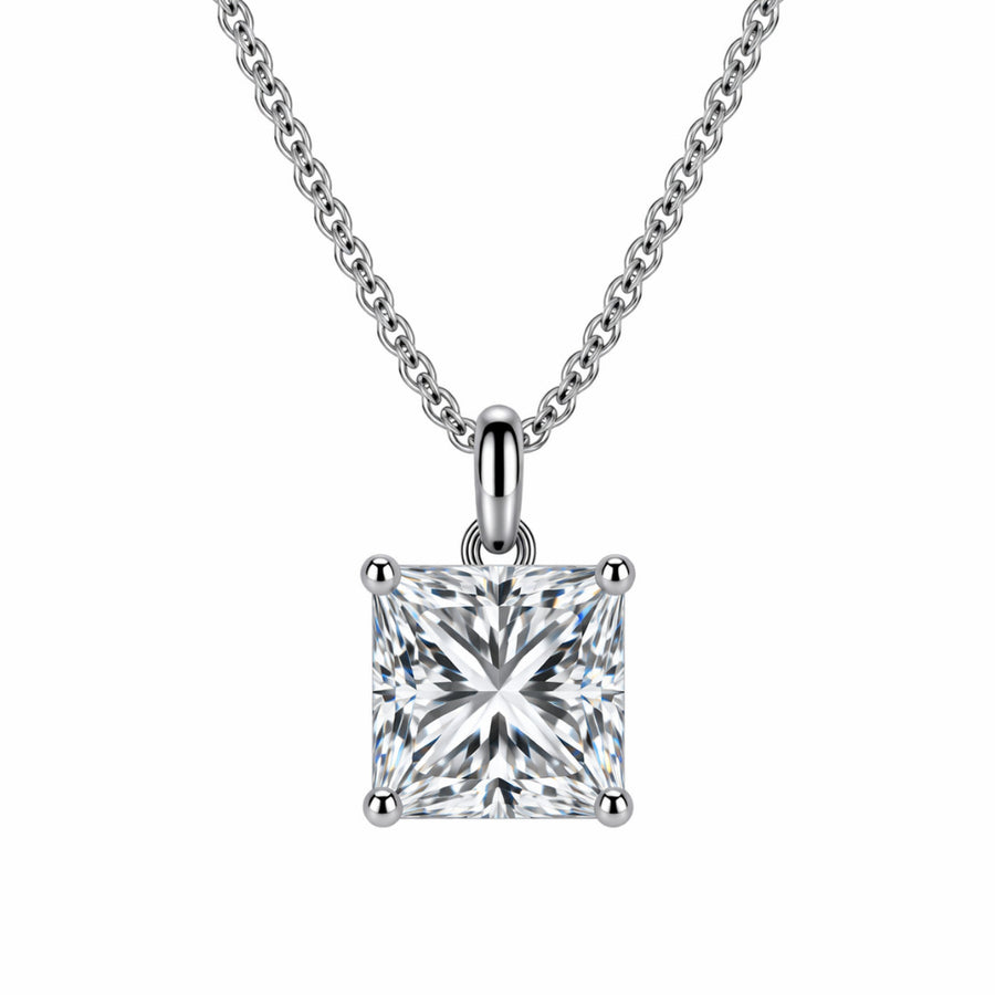 Classic Square Solitaire Necklace Silver Finish