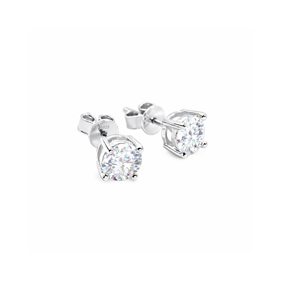 Classic Round Solitaire Studs in Sterling Silver