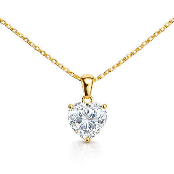Classic Solitaire Heart Necklace Gold Finish