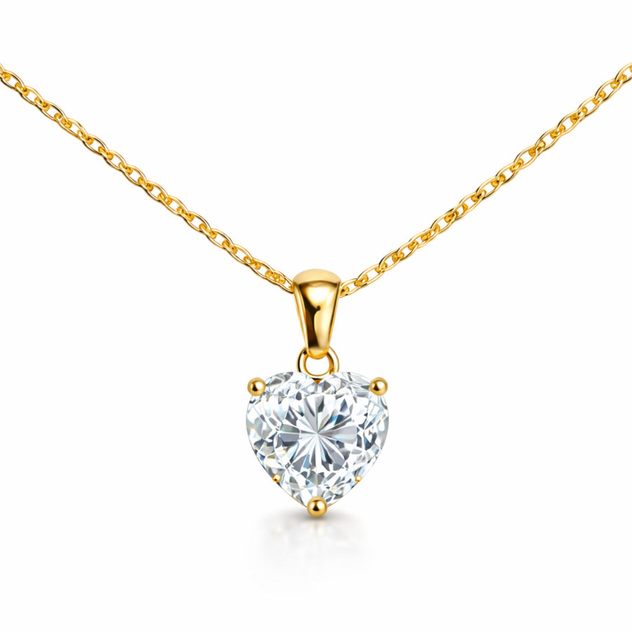 Classic Solitaire Heart Necklace Gold Finish