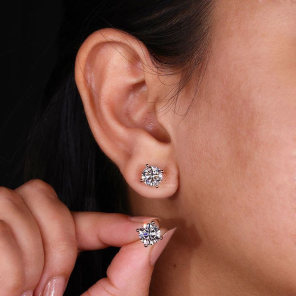 Classic Round Solitaire Studs in Sterling Silver