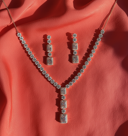 Rose Radiance Baguette Necklace & Earrings Set