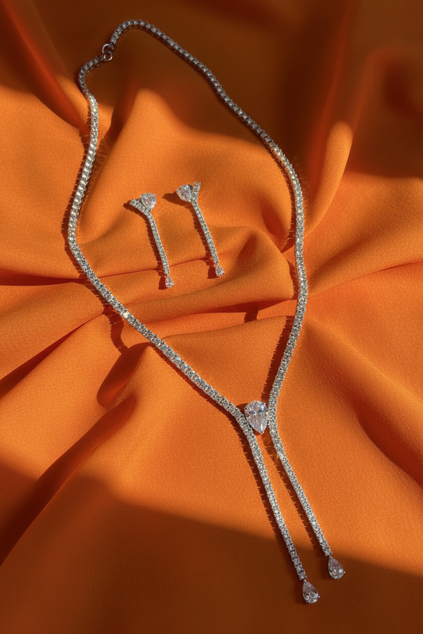 Sterling Dewdrop Y Necklace & Earring Set