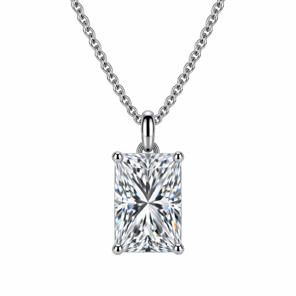Classic Rectangle Solitaire Necklace Silver Finish
