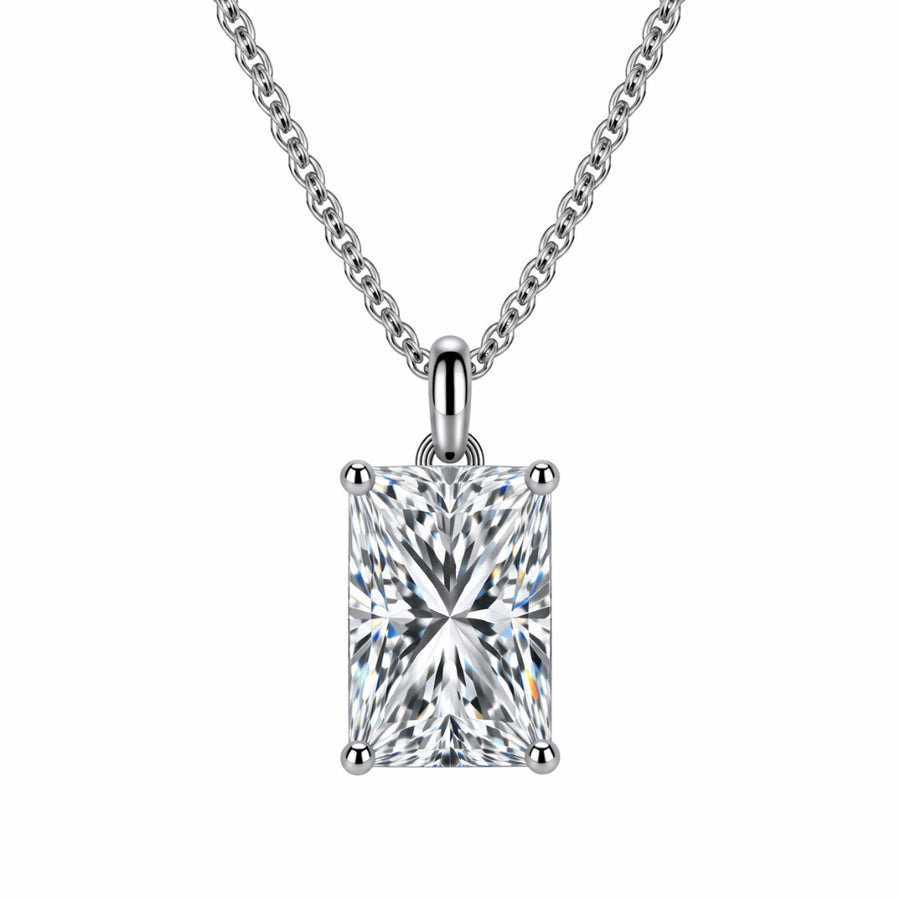 Classic Rectangle Solitaire Necklace Silver Finish