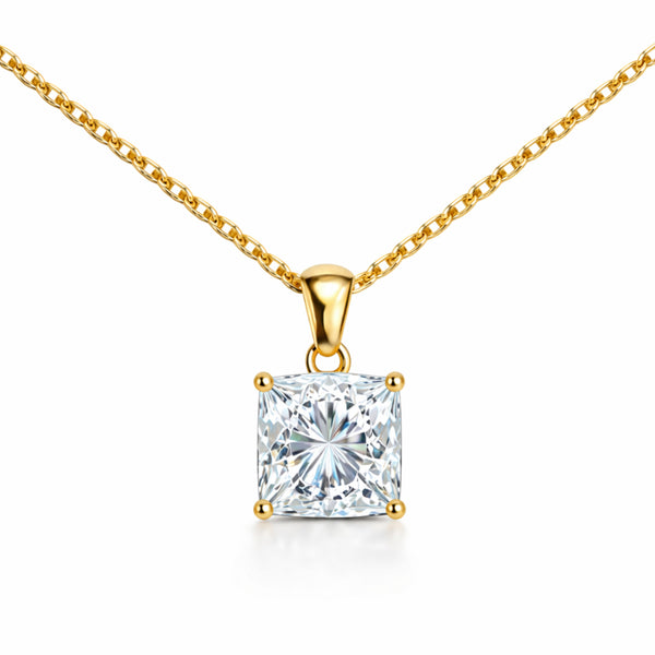 Classic Solitaire Square Necklace Gold Finish