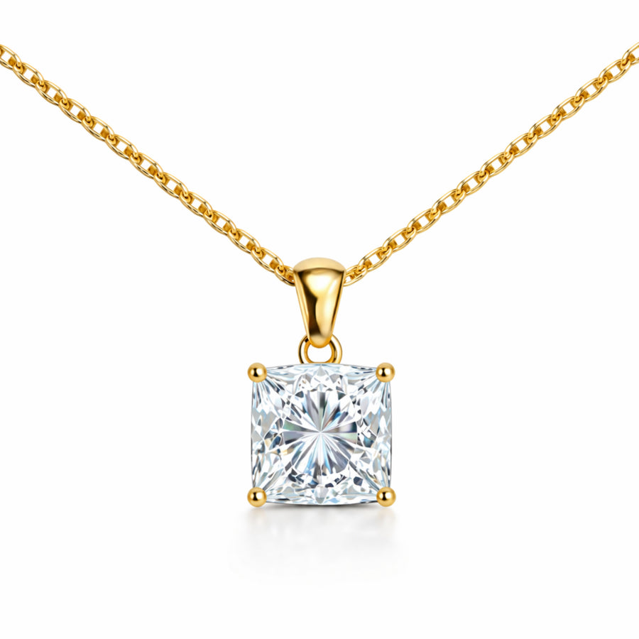 Classic Solitaire Square Necklace Gold Finish