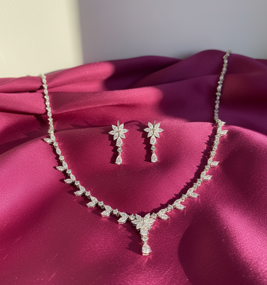 Sterling Glimmer Leaf Necklace & Earrings Set