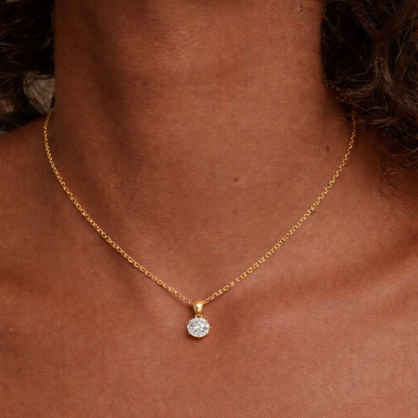 Classic Solitaire Necklace Gold Finish - Sterling Silver Jewellery by Traya Jewels.