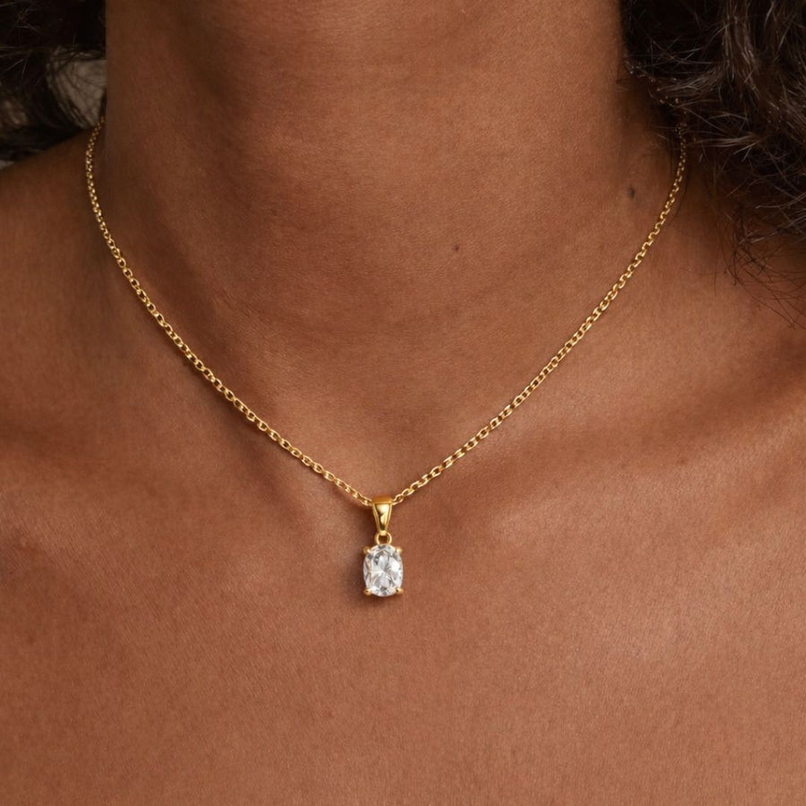 Oval Solitaire Necklace Gold Finish