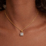 Classic Solitaire Square Necklace Gold Finish