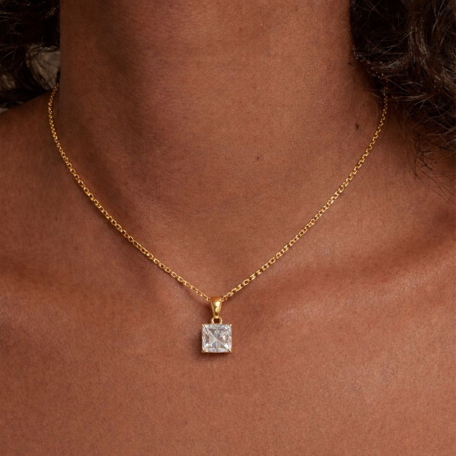 Square Solitaire Necklace Gold Finish