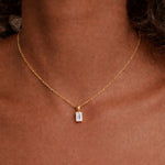 Classic Solitaire Rectangle Necklace Gold Finish
